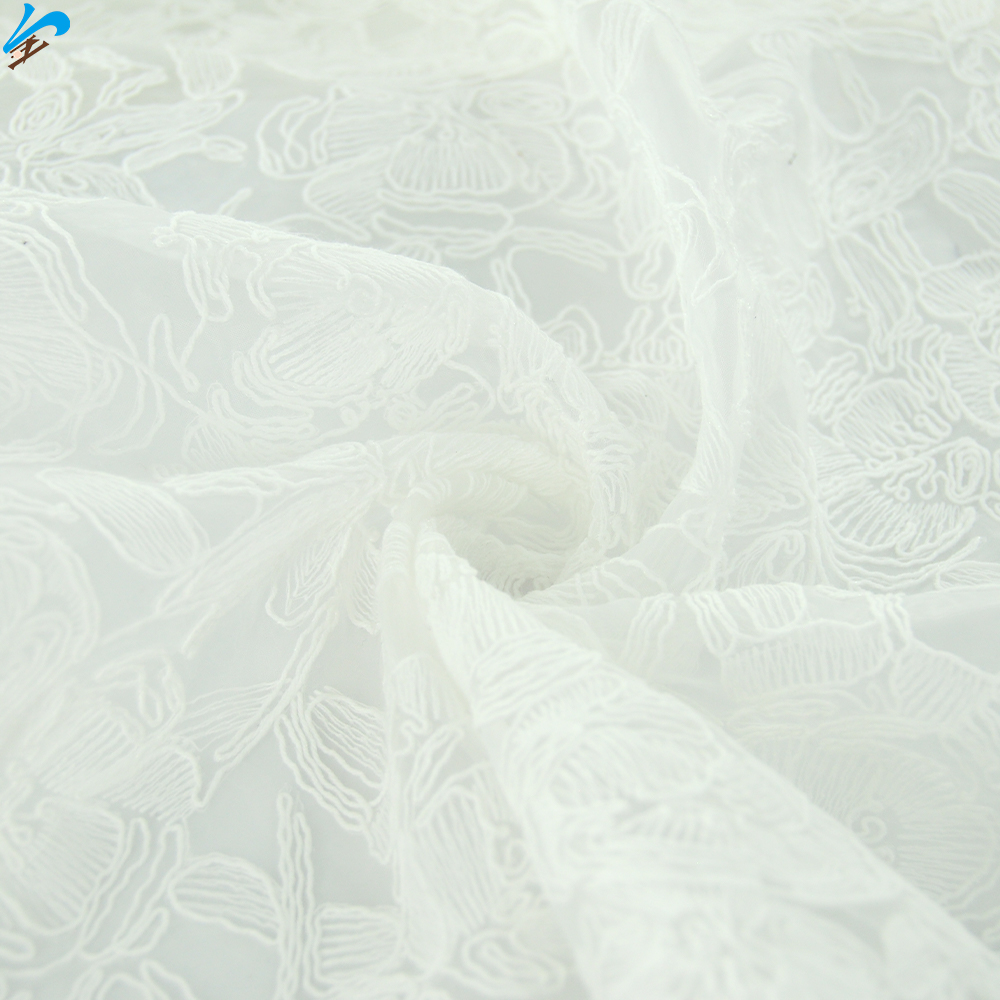 JD23-01393 Factory Wholesale High Quality 100% Nylon Elegant And Exquisite White French Net Lace Tulle Embroidery Fabric for Wedding Dress
